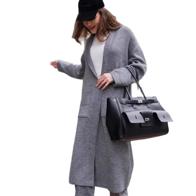 Damen Langstrickcardigan mit offenen Kanten und tiefen Taschen Fudus