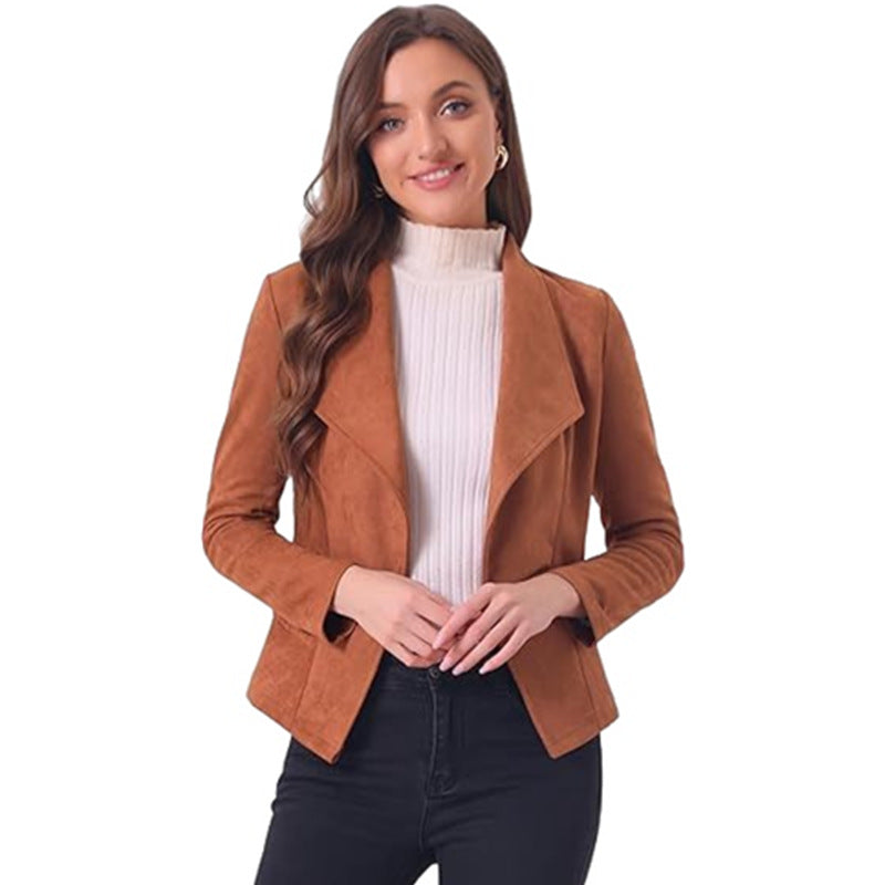 Damen Kunstlederjacke mit asymmetrischem Revers und figurbetontem Schnitt Fudus