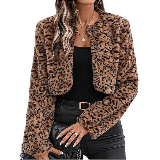 Damen modischer Leopardenplüschjacke Fudus