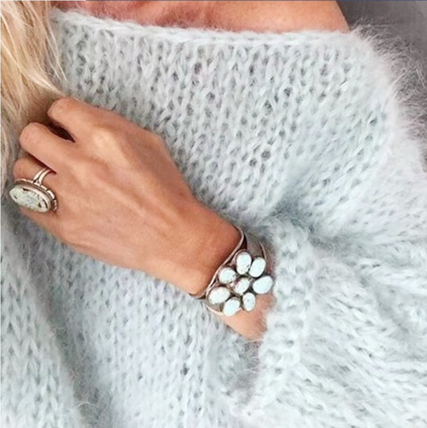 Damen Grobstrickpullover mit weiten Ärmel Fudus