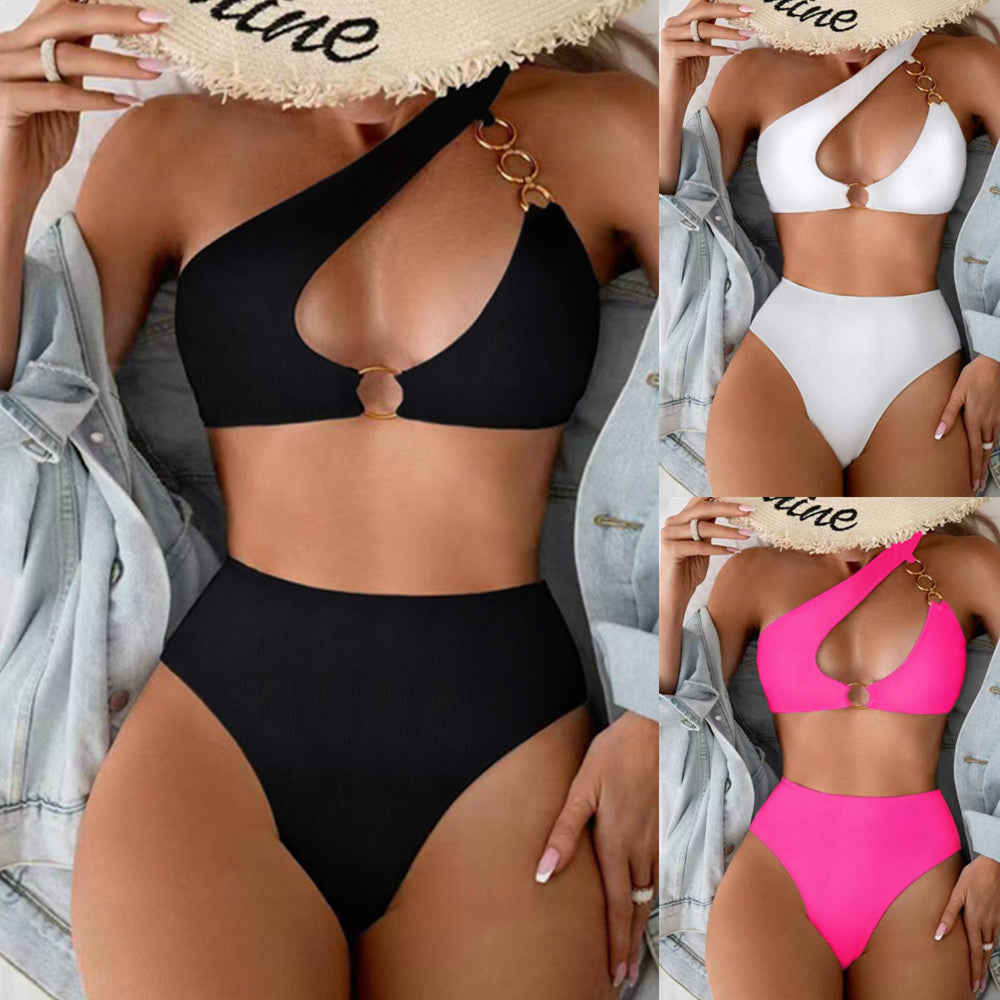 Damen Bikini Set Asymmetrisch Cut Out High Waist Rückenfrei