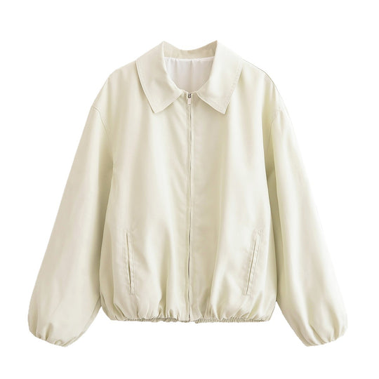 Damen lässige Bomberjacke mit elastischem Saum und moderne Kragenform Fudus