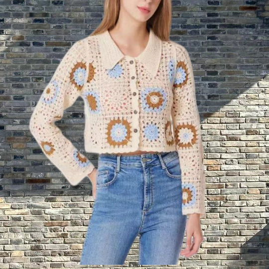 Damen Häkeljacke mit applikativen Elementen Fudus