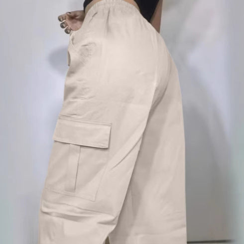 Damen lässige Cargo-Hose mit elastischem Bund und praktischen Taschen Fudus