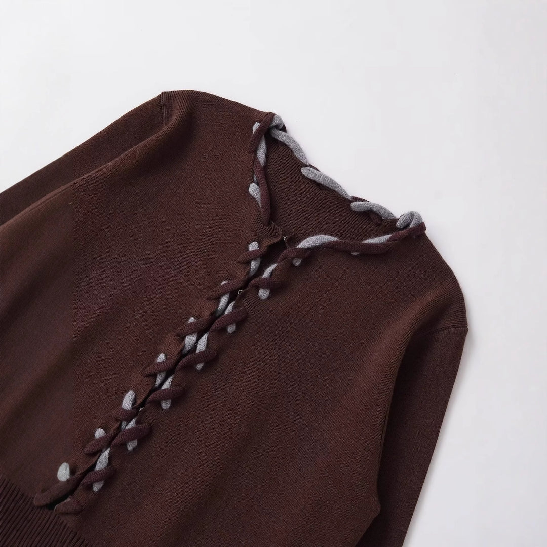 Damen kurzärmelige Strickjacke mit Bindebändern Fudus