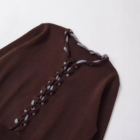 Damen kurzärmelige Strickjacke mit Bindebändern Fudus