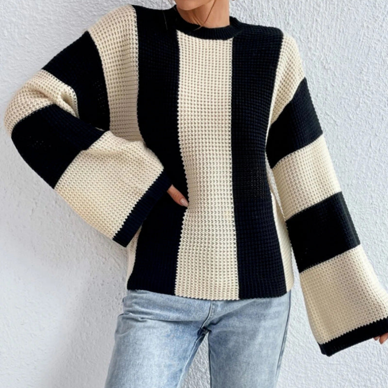Damen Grobstrickpullover mit weitem Schnitt und Blockstreifen Fudus