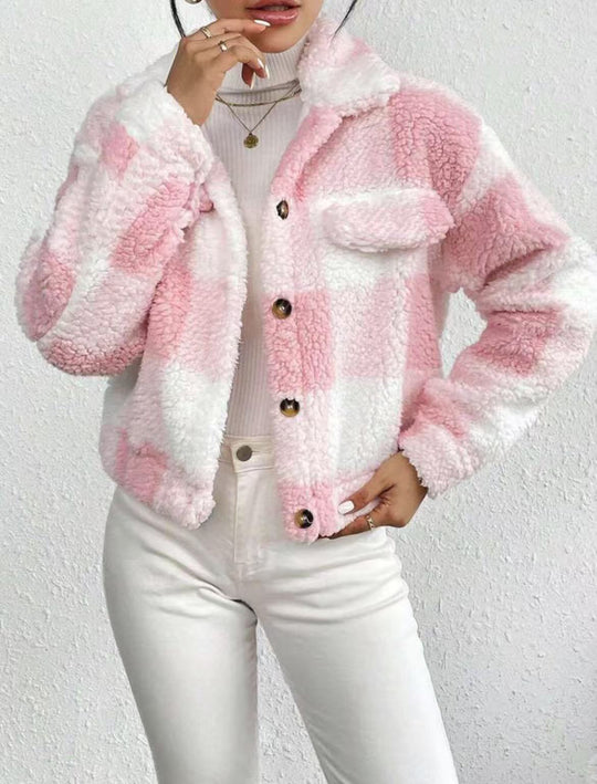 Damen Kurze Fleecejacke im Karomuster Fudus