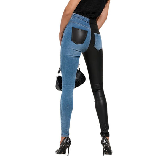 Damen Kombinationsjeans mit hohem Bund und Kontrastmaterial Fudus