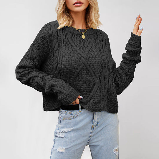 Damen Grobstrickpullover mit strukturiertem Zopfmuster Fudus