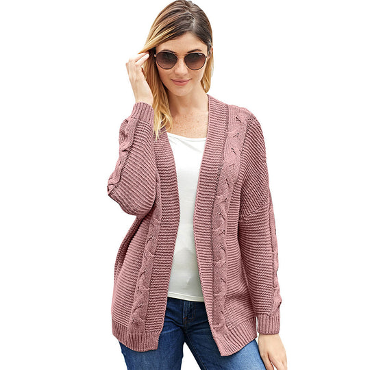 Damen Grobstrickcardigan mit Zopfmuster und lässigem Schnitt Fudus