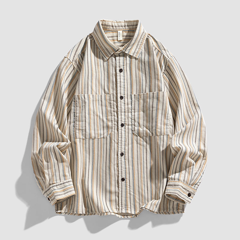 Damen Langarm-Hemd mit dekorativem Streifenmuster Fudus