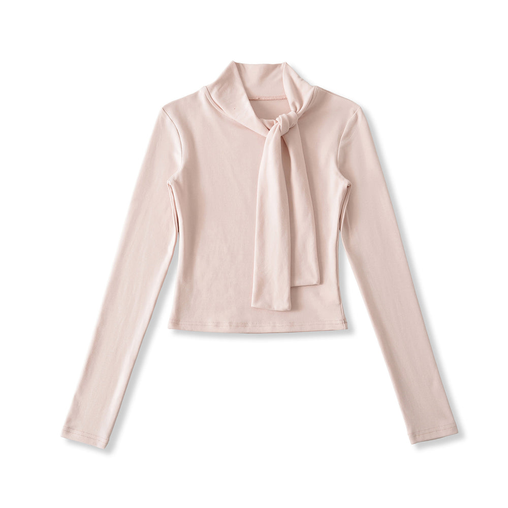 Damen Langarmshirt mit schickem Schlupfkragen und femininer Schleifenoptik Fudus