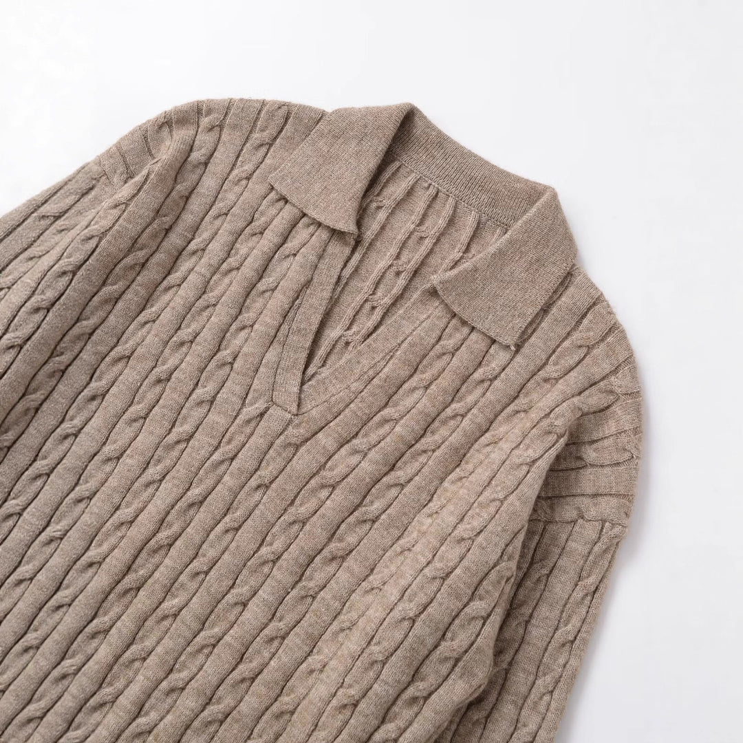 Damen komfortabler Strickpullover mit V-Ausschnitt und Rippstruktur Fudus