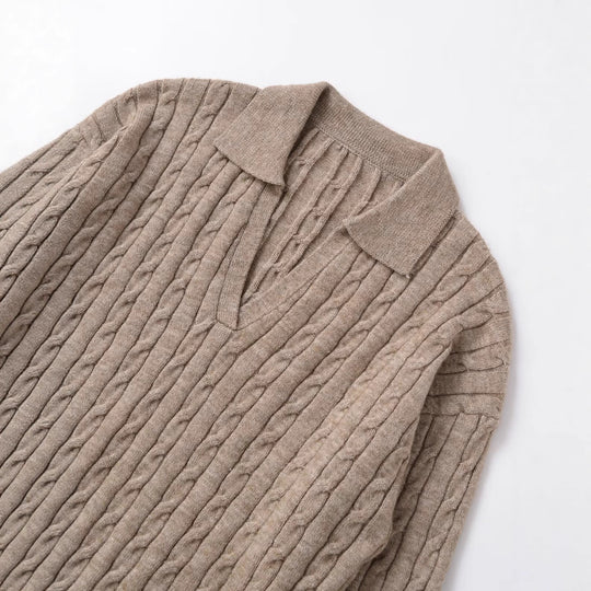 Damen komfortabler Strickpullover mit V-Ausschnitt und Rippstruktur Fudus