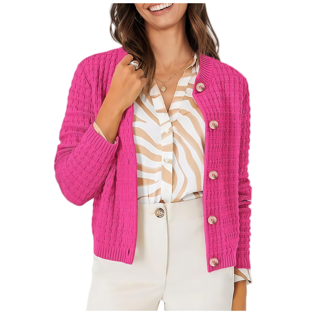 Damen lässige Strickjacke mit dekorativen Knöpfen Fudus