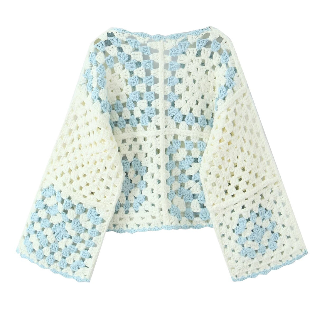 Damen Häkeljacke mit traditionellen Motiven und lässigem Schnitt Fudus