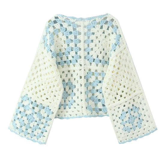 Damen Häkeljacke mit traditionellen Motiven und lässigem Schnitt Fudus