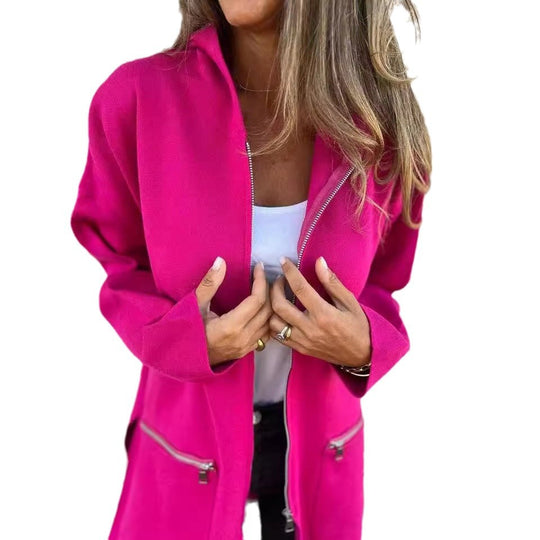 Damen Langer Mantel mit modernen Reißverschlussdetails und legerem Schnitt Fudus