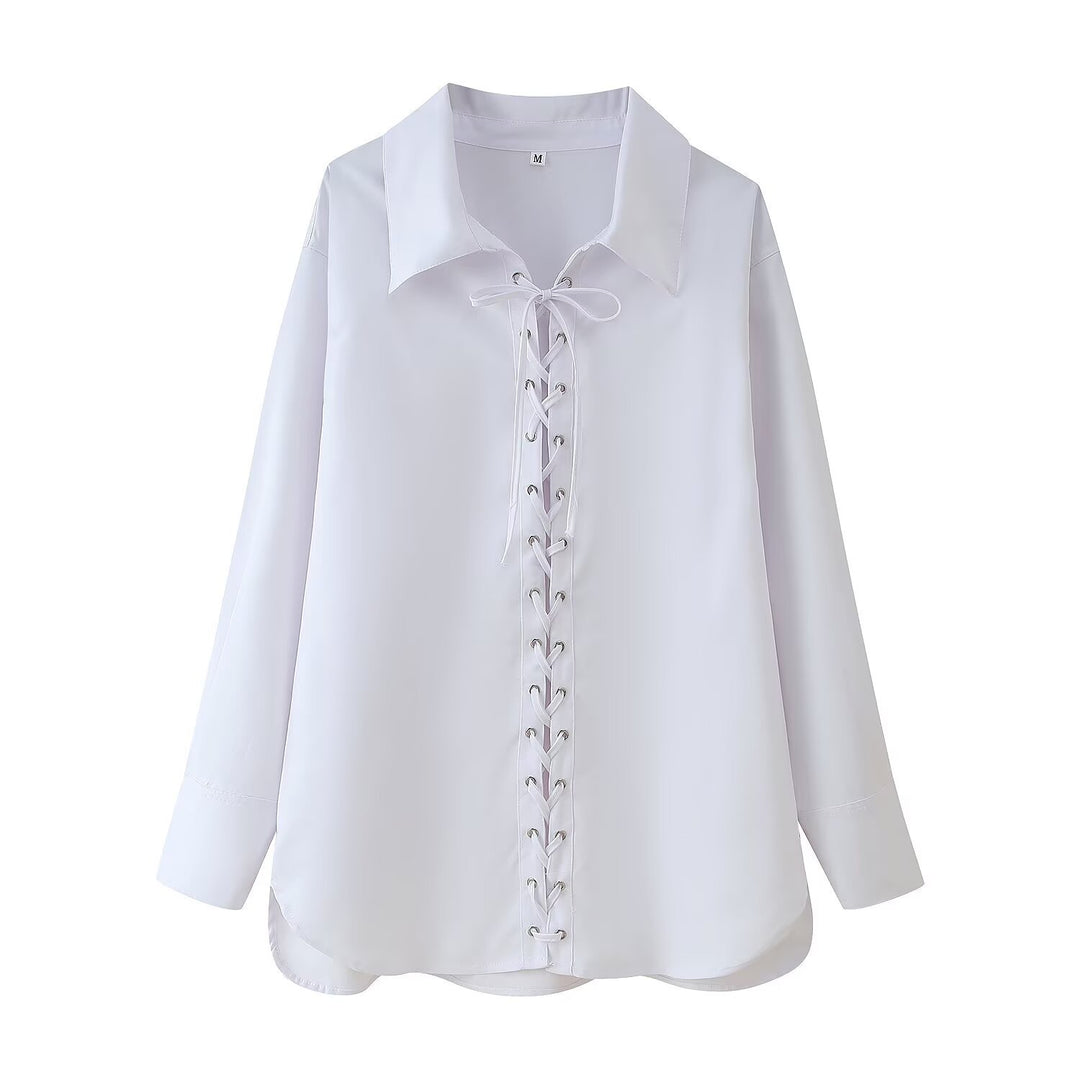 Damen lässige Bluse mit dekorativem Schnürdesign Fudus