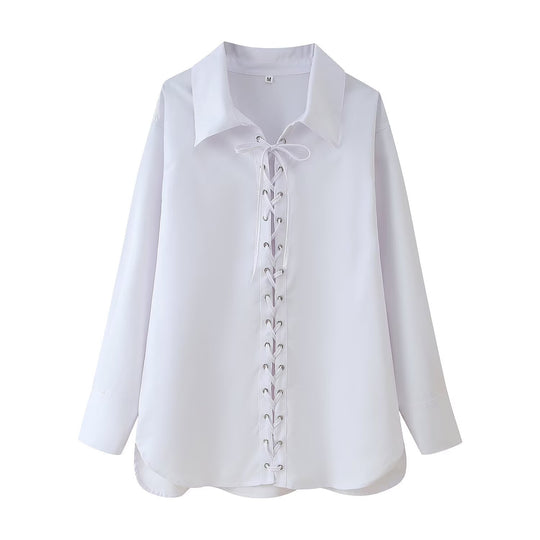 Damen lässige Bluse mit dekorativem Schnürdesign Fudus