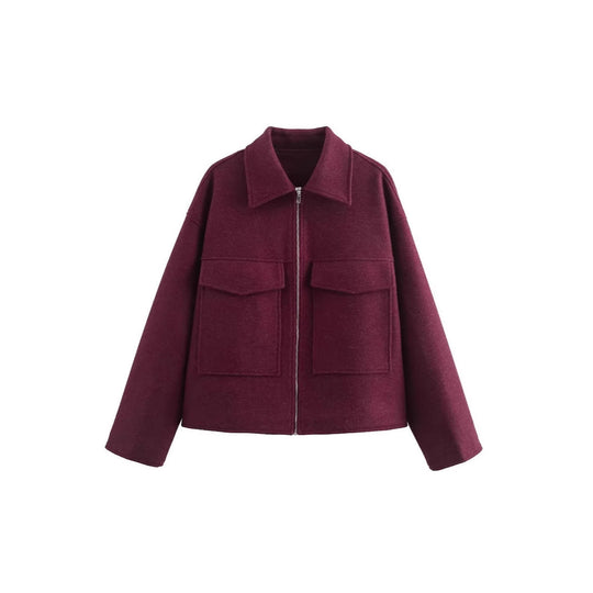 Damen lässige Jacke mit aufgesetzten Taschen und Reißverschluss Fudus