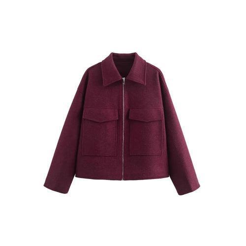 Damen lässige Jacke mit aufgesetzten Taschen und Reißverschluss Fudus