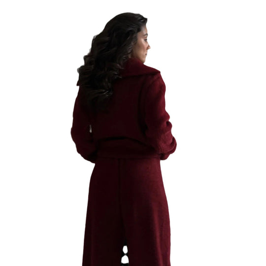 Damen kuscheliger Sweatanzug mit hohem Kragen und seitlichen Einschubtaschen Fudus