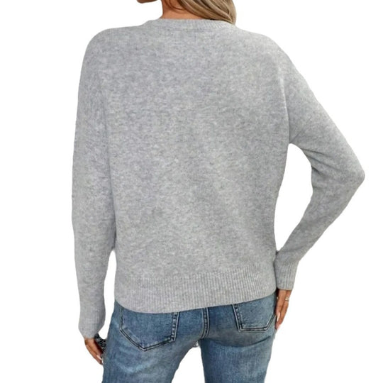 Damen kuscheliger Pullover mit floralen Applikationen Fudus