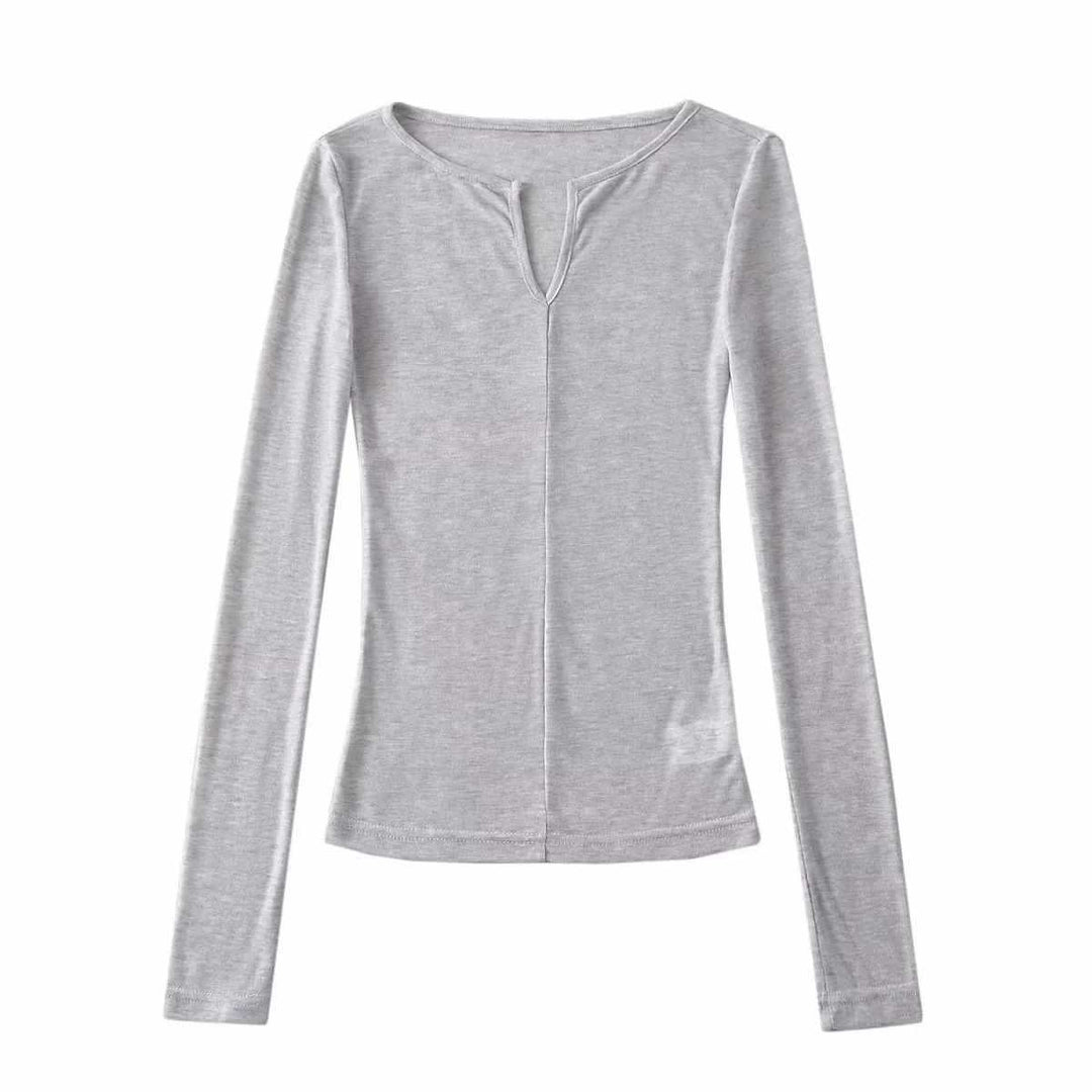 Damen langärmliges Oberteil mit elegantem Ausschnitt Fudus