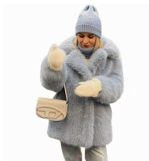 Damen modischer Kunstfell-Stretchmantel Fudus