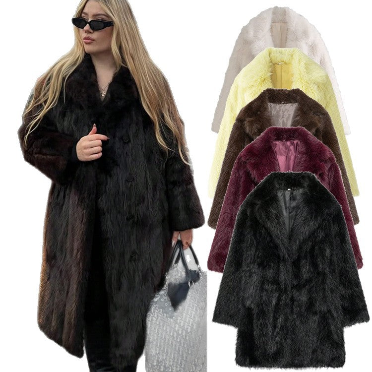 Damen kuschelige Kunstfelljacke mit elegantem Revers Fudus