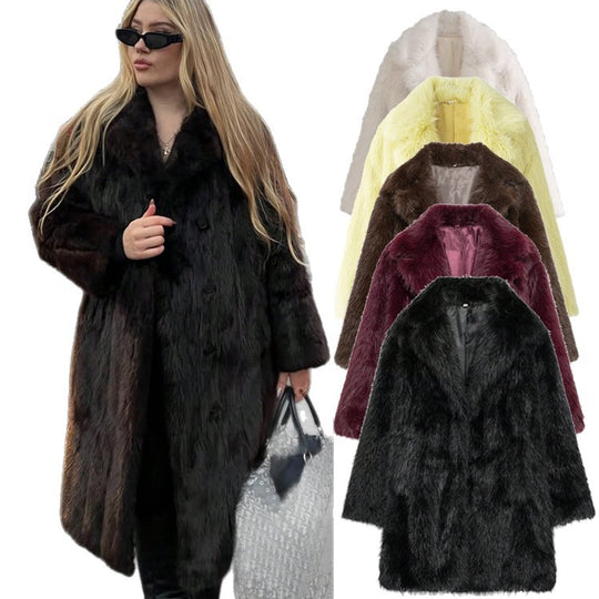 Damen kuschelige Kunstfelljacke mit elegantem Revers Fudus