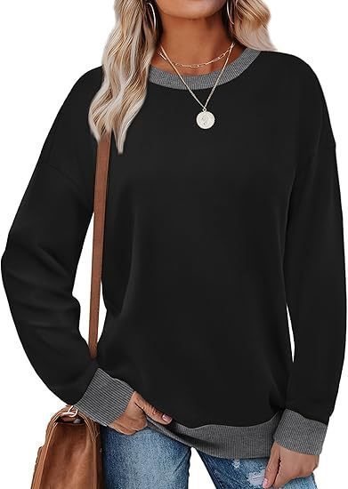 Damen lässiger Sweatshirt mit kontrastierenden Bündchen Fudus
