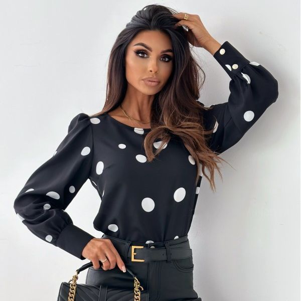 Damen Hübsches Polka-Dot Oberteil mit Puffärmeln Fudus