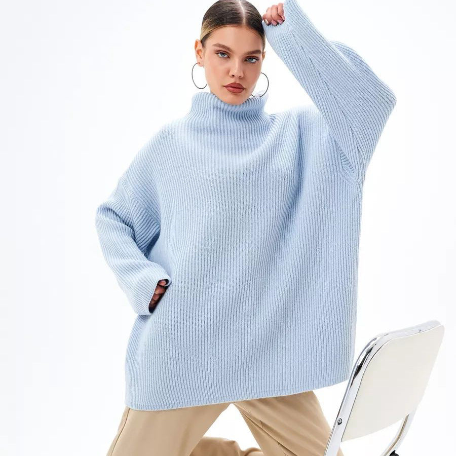 Damen Grobstrick Pullover mit hohem Rollkragen und lässigem Schnitt Fudus