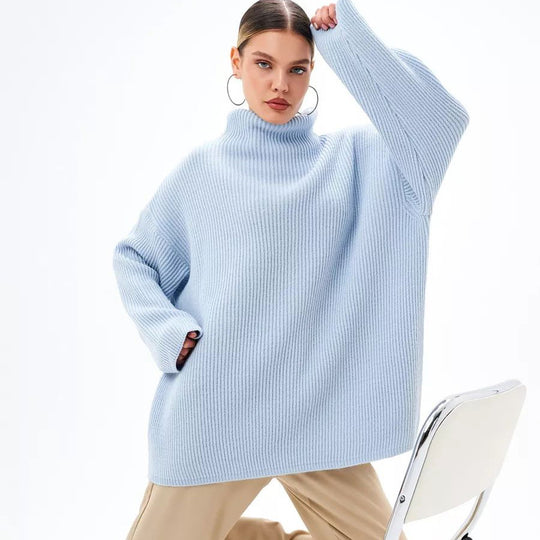 Damen Grobstrick Pullover mit hohem Rollkragen und lässigem Schnitt Fudus