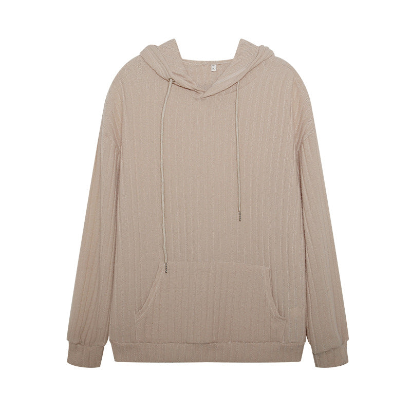 Damen Kapuzenpullover mit Rippstruktur und Kängurutasche Fudus