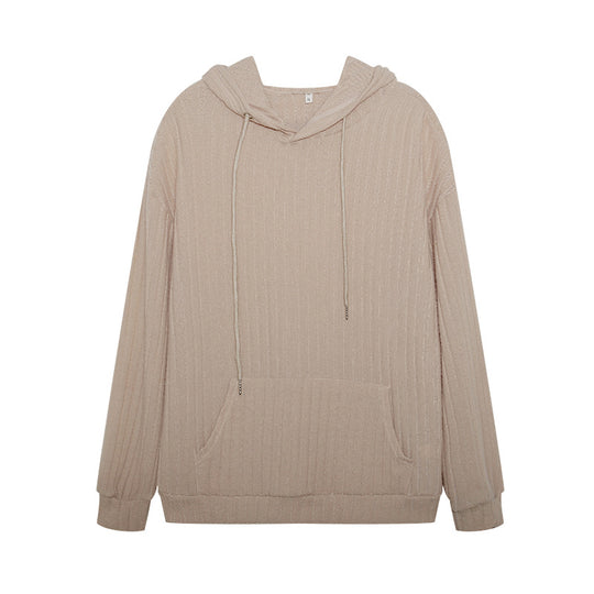 Damen Kapuzenpullover mit Rippstruktur und Kängurutasche Fudus