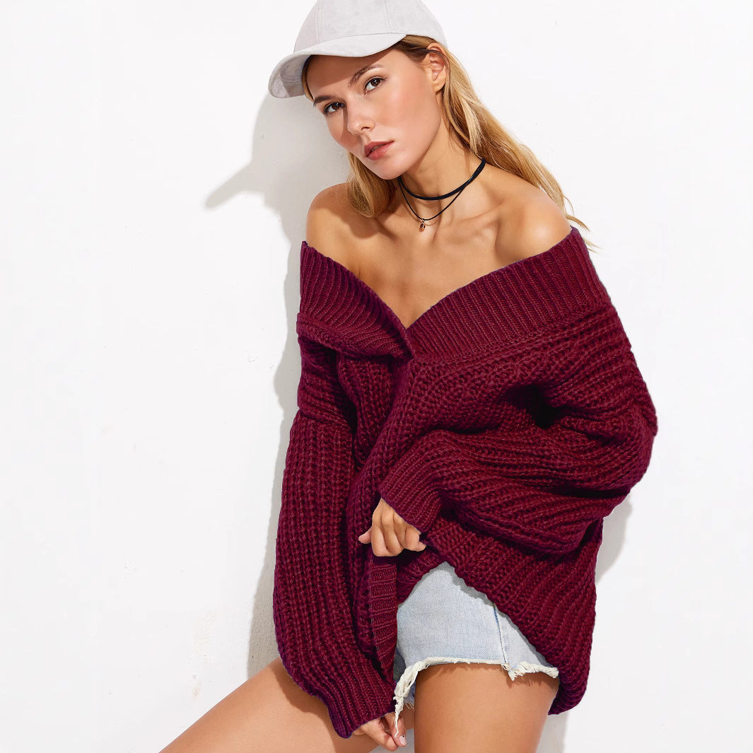 Damen Grobstrickpullover mit schulterfreiem Design und oversized Passform Fudus