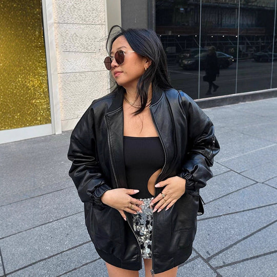 Damen Langarmjacke aus hochwertigem Kunstleder Fudus