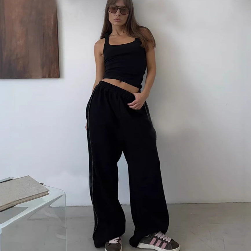 Damen lässige Freizeithosen mit weitem Schnitt und elastischem Bund Fudus