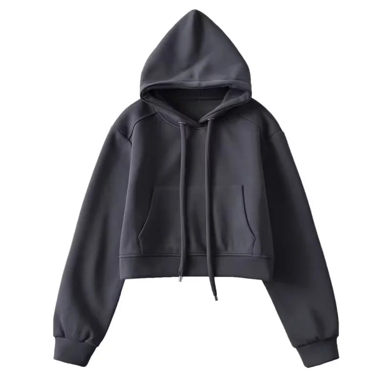 Damen modischer cropped Kapuzenpullover aus sweatshirt Material Fudus