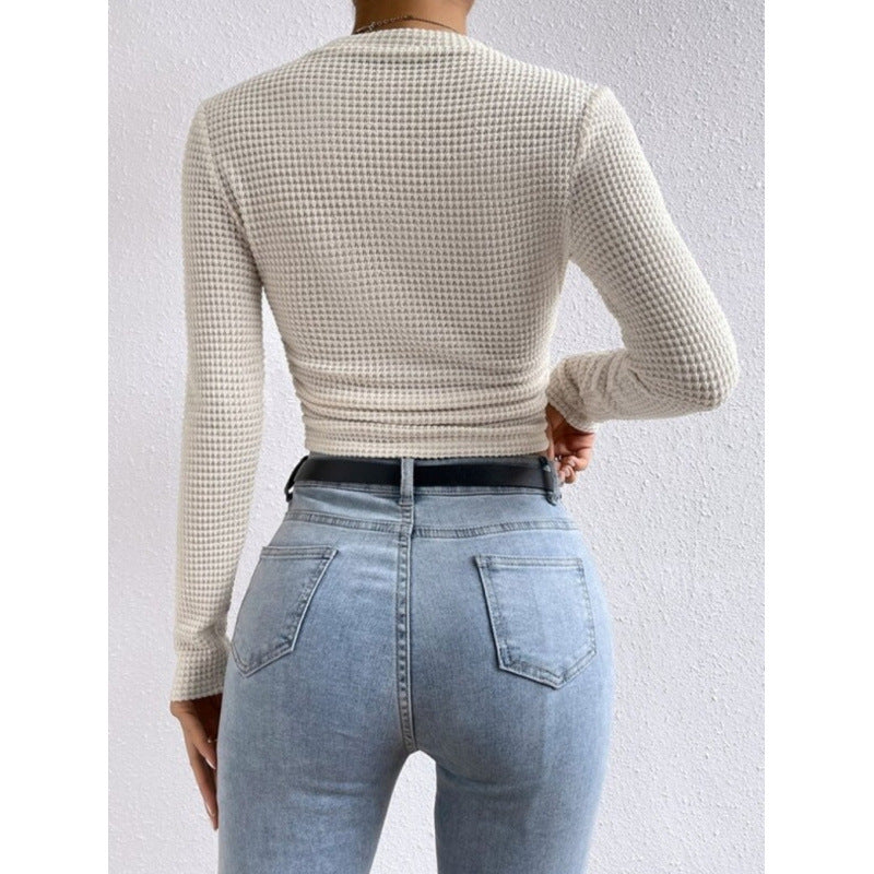 Damen Langarm-Crop-Top aus strukturiertem Jersey Fudus