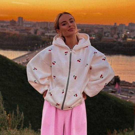 Damen Kapuzensweatjacke mit fruchtigem Muster Fudus