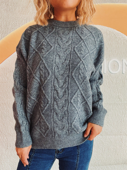 Damen Grobstrickpullover mit elegantem Zopfdesign und lässigem Schnitt Fudus