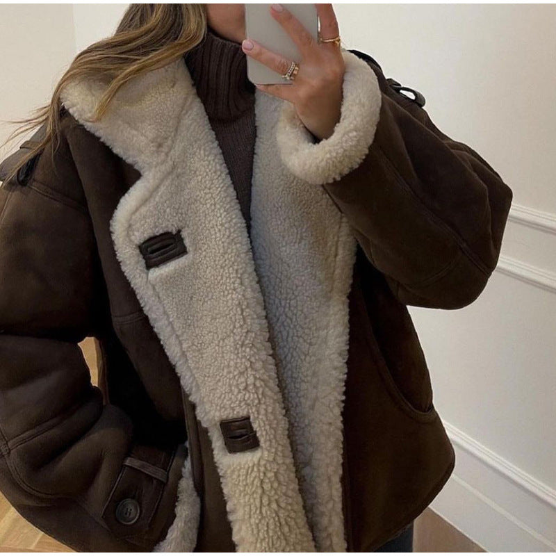 Damen Lässig gefütterte Wildlederjacke mit oversize Schnitt Fudus