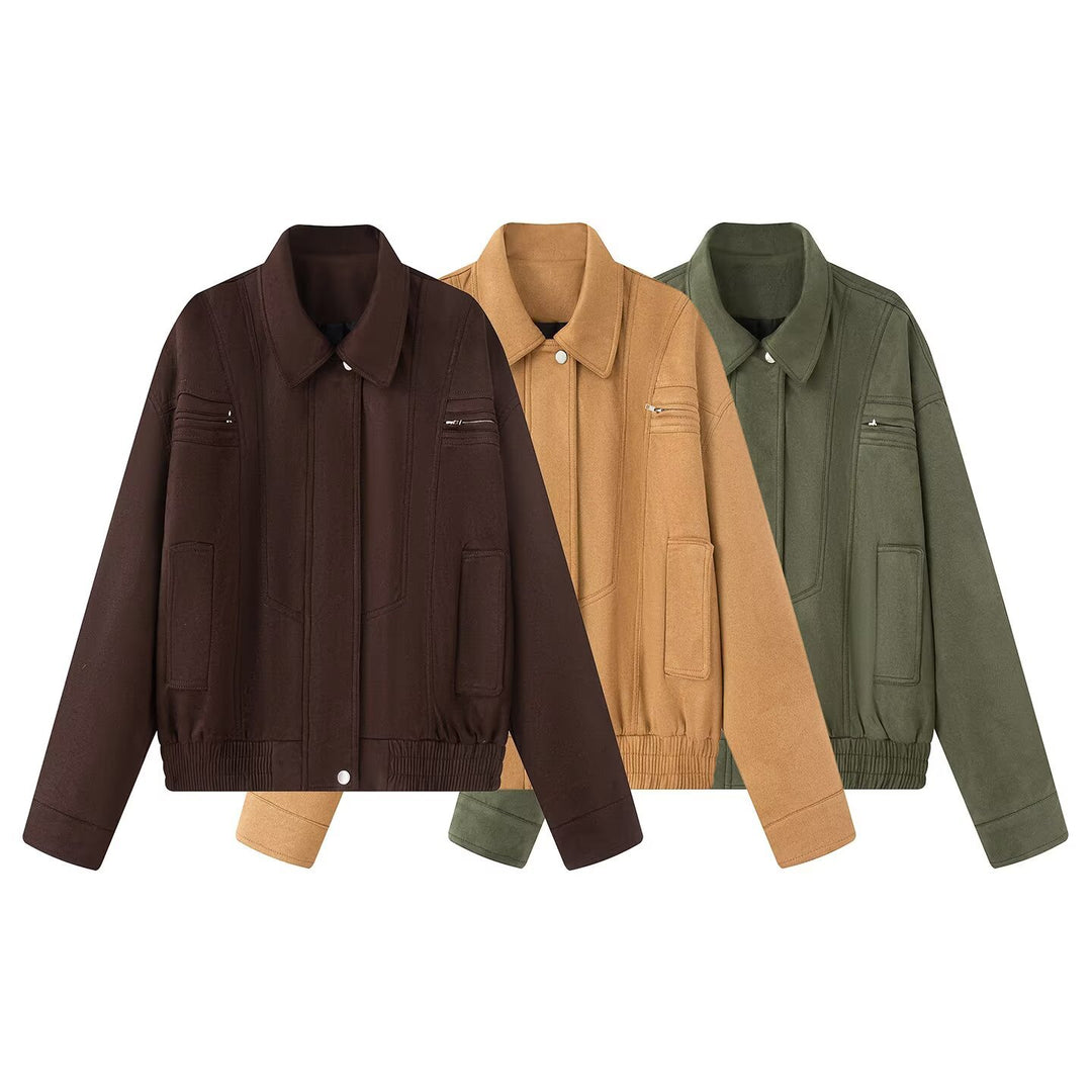 Damen lässige Freizeitjacke mit hohem Kragen und praktischen Taschen Fudus