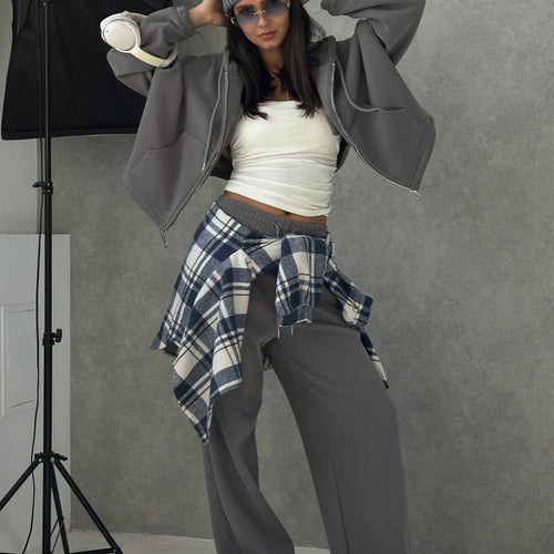 Damen lässige Oversized Hoodie Jacke mit seitlichen Taschen Fudus