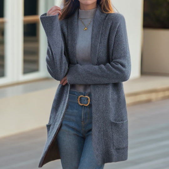 Damen Kuscheliger Strickmantel mit offenem Schnitt und praktischen Taschen Fudus